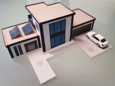 HO/1:87 Stadtvilla Wohnhaus Modell 1 mit Solarzellen Kartonmodellbausatz