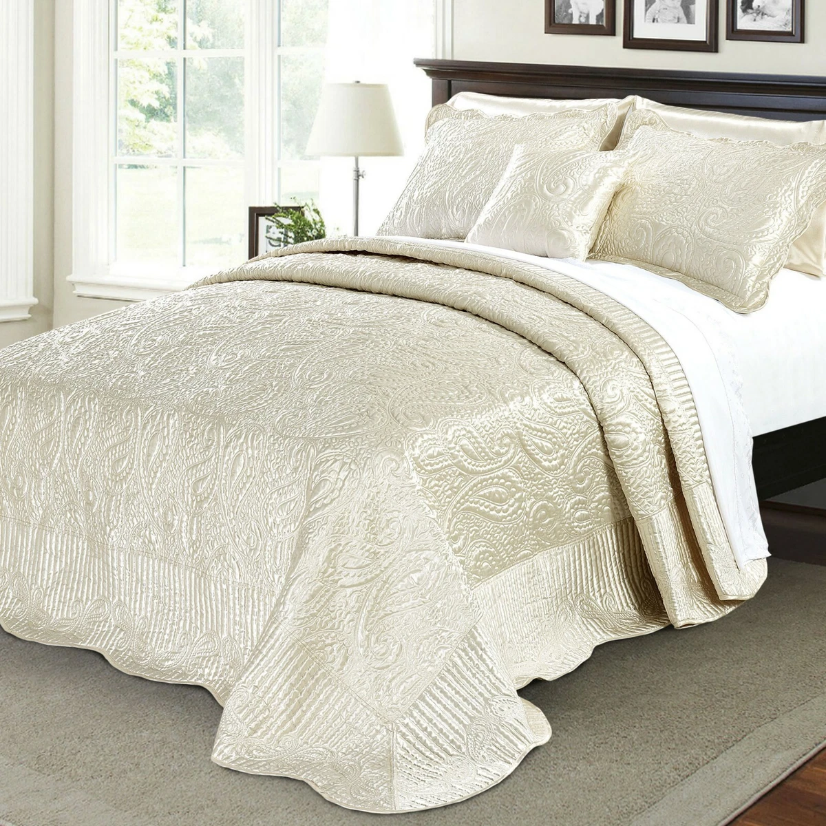 Serenta Quilted Satin 4 Piece Bed Spread Coverlet Cover Set