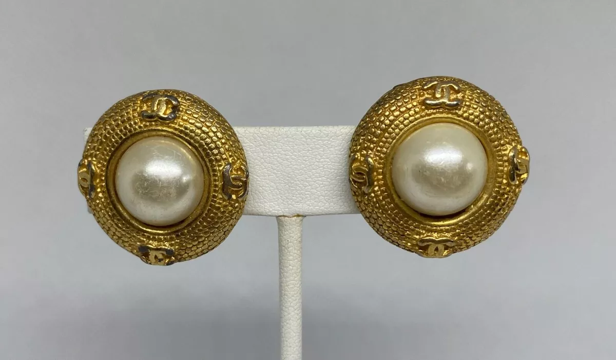 Vintage Gold Plated Faux Pearl CHANEL Earrings