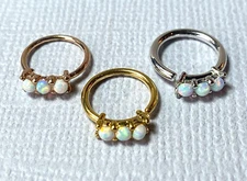 1pc Bendable Hoop Ring With Three Prong Set Opals Annealed 316L Surgical Steel