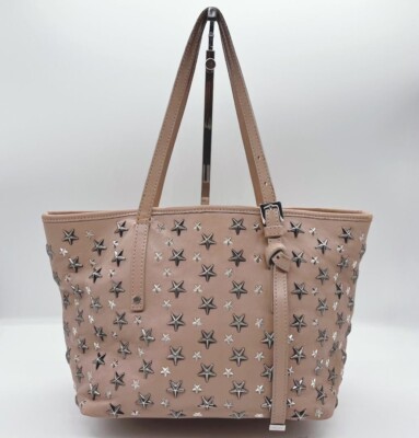 JIMMY CHOO Tote Bag Handtasche Schultertasche Sacha Nieten Stern Rosa Kalb Ge...