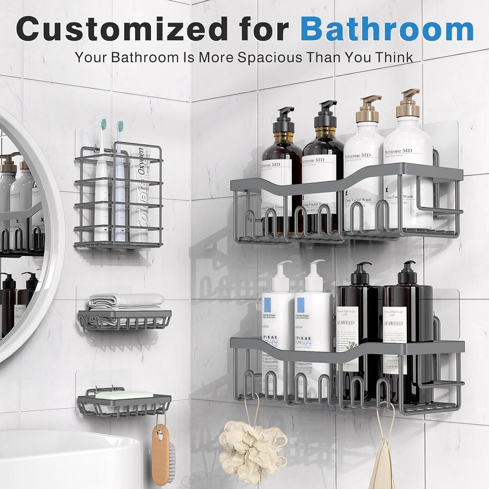 Shower Caddy 5 Pack,Adhesive Organizer for Bathroom Storage&Home Grey