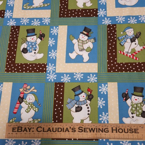 Sweetie Pie Snowmen BTY Stella Jean Wilmington Faux Blocks Blue Green - Picture 2 of 3
