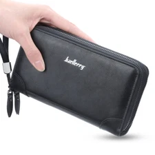 Men Business Double Zipper Long Leather Wallet Phone Card Holder Clutch Wallet