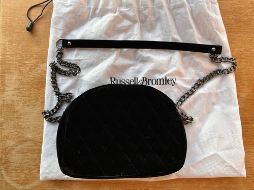 Russel and Bromley black velvet quilt chain shoulder bag w. Dust bag - Picture 3 of 10