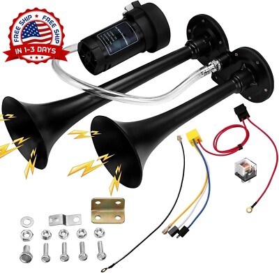 Kit de Claxon de Doble Trompeta Super Fuerte 150Db con Compresor para Vehiculos
