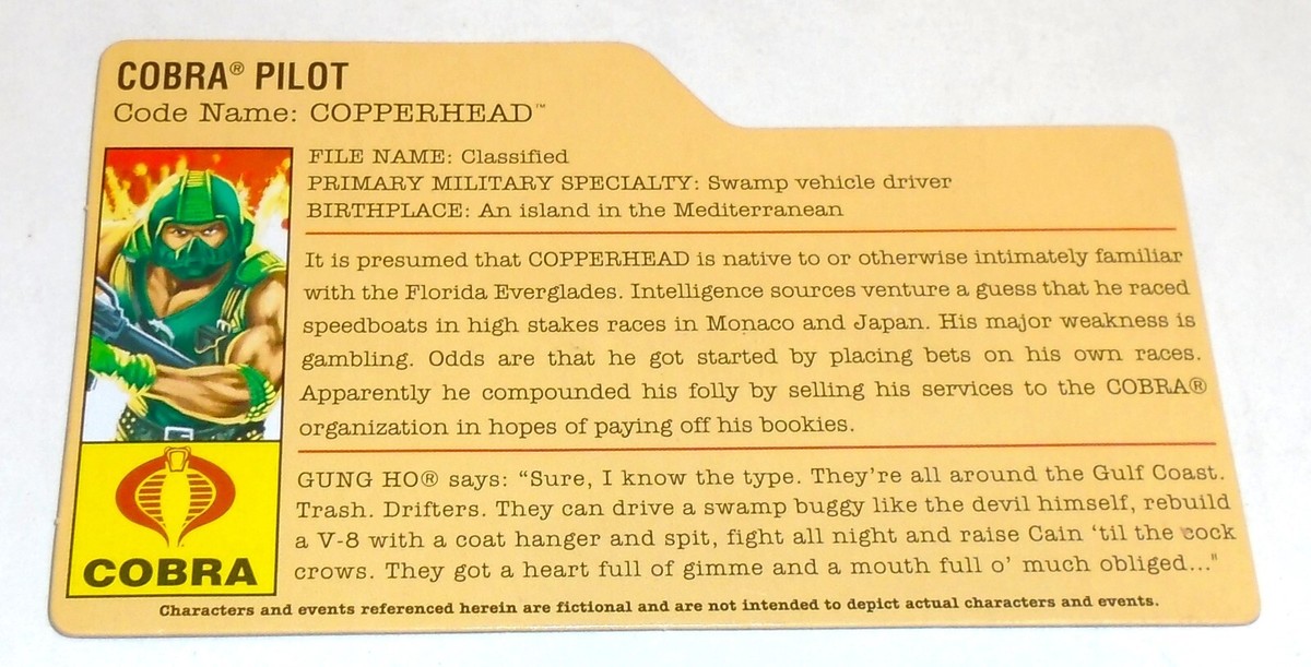 GI JOE File I.D. Card Filecard 2008 Copperhead V4 | eBay