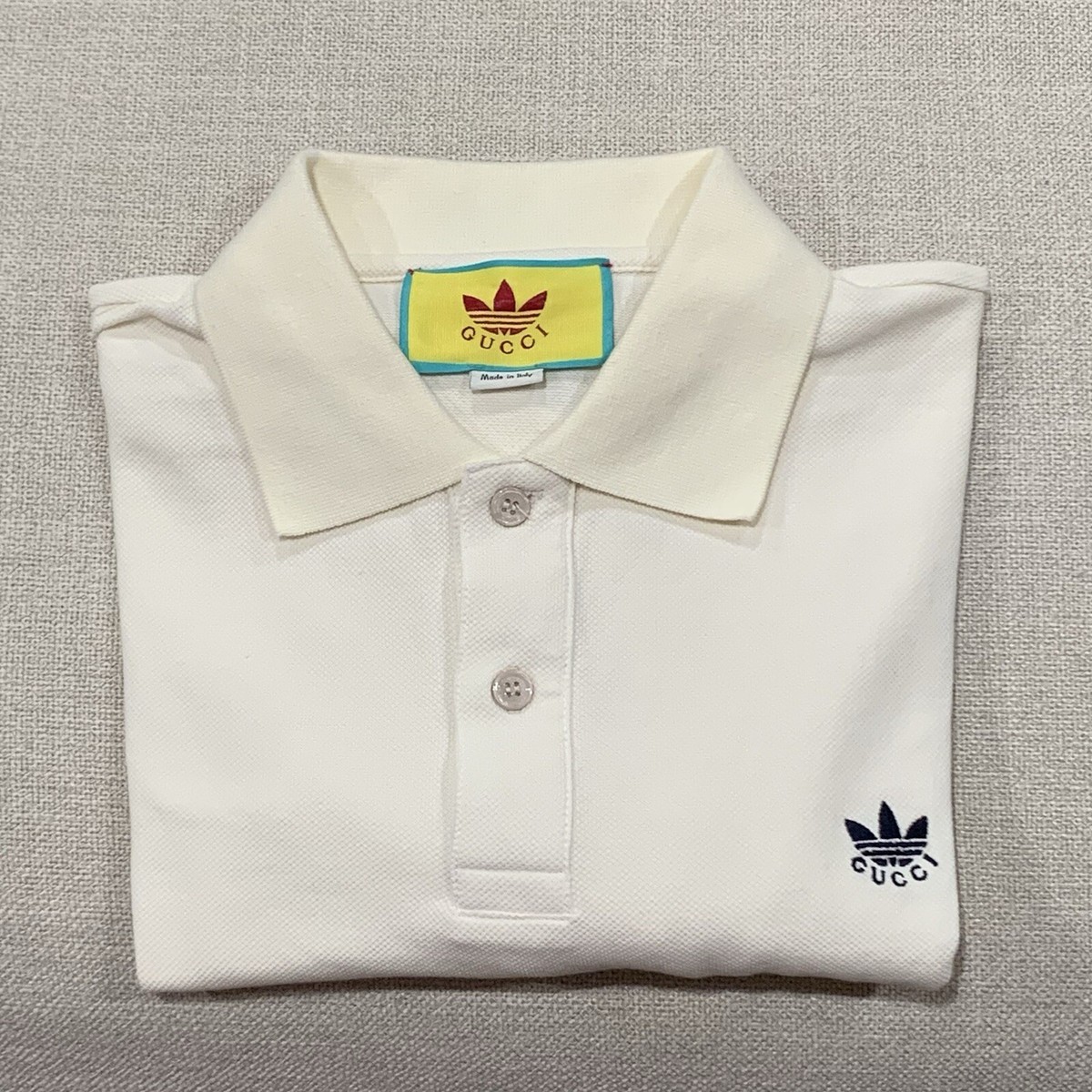 GUCCI adidas ホワイト ポロシャツ Gucci x Adidas Piquet Short Sleeve Solid Cream Polo Shirt M/L | eBay