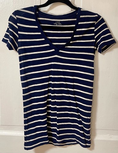 J.Crew, J Crew Women’s Size XXS Vintage Cotton Striped Short sleeve V Neck T Shirt