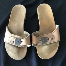 VTG Dr. Scholl  s Beige Tan Wooden Exercise Sandals Sz 7 Austria Wood READ