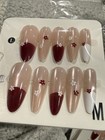 Medium Almond Press-On Floral Nails with Burgundy French Tips, Cat-Eye — photo 5