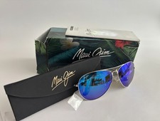 NEW Maui Jim Mavericks B264-17 Silver Blue Hawaii Polarized Aviator Sunglasses