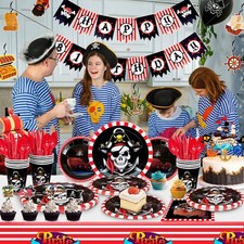 16 Person Birthday Decorations Set Pirate Party Tableware Plates Cups Napkins