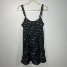 Morgan Taylor Intimates Black Satin Polka Dot Chemise Nightgown Sleep Dress Sz M