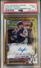 2021 1st Bowman Chrome Prospect Auto Carson Taylor Gold Shimmer Ref /50 PSA 9