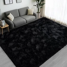 Large Area Rugs for Living Room Bedroom, 4x6 Feet Black Fluffy Shag Rugs, Ult...