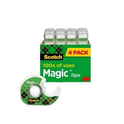 4 Pack Scotch Magic Tape Dispenser Clear Matte 3/4''x500''