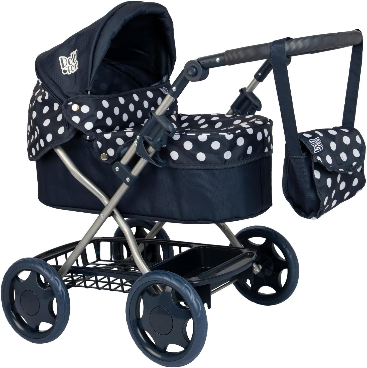 Dolly Tots Cherish Dolls Pram Adjustable Handle & Hood, Fold Flat Design