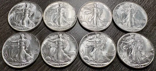1942-1947 PDS UNCIRCULATED BU Walking Liberty Half Dollars Collection, 8 Coins