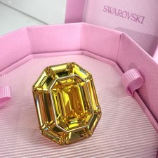 Image of SWAROVSKI Ring Lucent Yellow size 52 UK L Octagon crystal Gold Plated