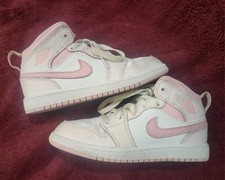 Jordan Girls Pink White Logo Accent Mid Top Sneakers Lace Up US 1Y Flat Heel