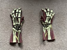 Fright Asylum Halloween Gloves Black Skeleton Adult Gloves Red