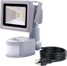 10W LED Motion Sensor Flood Light Plug In,Pir Induction Lamp,Dusk to Dawn Outdoo