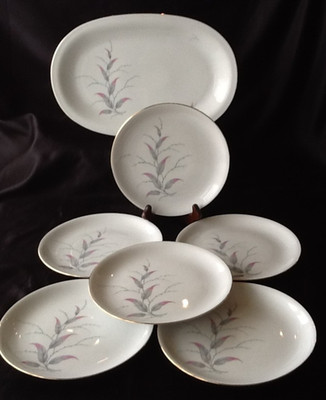 Eschenbach Porzellan Gräser Goldrand 6 x Dessertteller Ø 20,5 cm & Platte groß