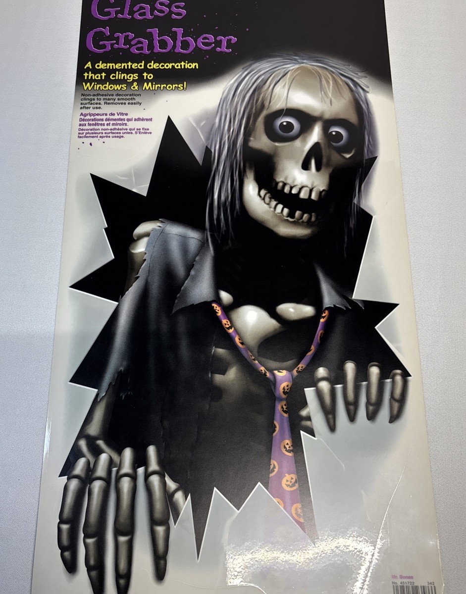 VTG Amscan Halloween Mr Bones Skeleton Glass Grabber Mirror Window