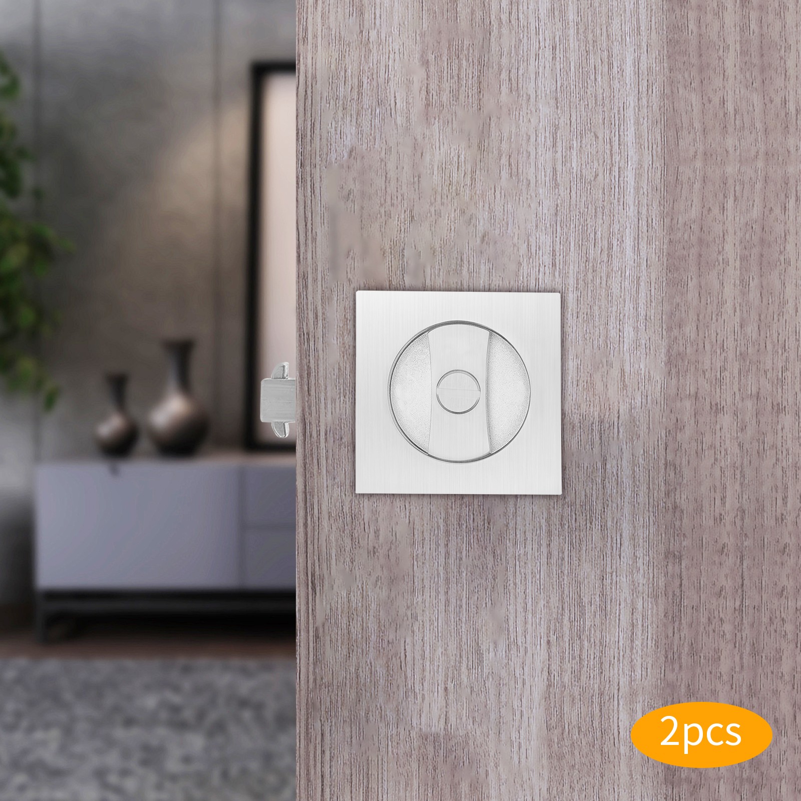 2PCS Silver Pocket Door Lock Kit with Square Knobs 2.56x2.56 Inch