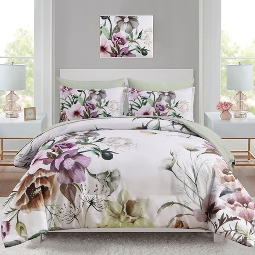 Set Copripiumino King Size Luxudecor 7 Pezzi | Floreale Verde Oliva, Microfibra | Lenzuolo Con Angoli E Federe | Biancheria Letto Lussuosa