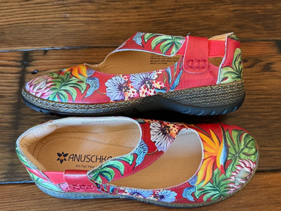 Anuschka Women's Tropical Floral Printed Leather Mary Jane Shoes US 7  *NEW