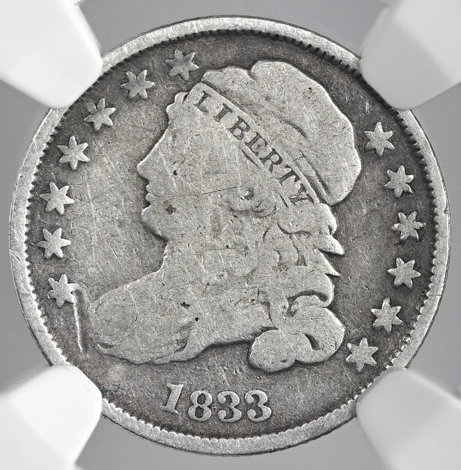 1833  10C CAPPED BUST SILVER DIME  NGC GOOD DETAILS "DAMAGED"  8404749-050 - Image 2 of 4