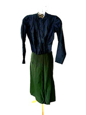 Antique Victorian Edwardian Mourning Jacket and Dark Green Long Skirt w Belt