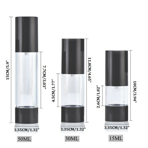 15ml/30ml/50ml Travel Black Airless Pump Bottle Cosmetic Foundation Containers - Picture 3 of 6