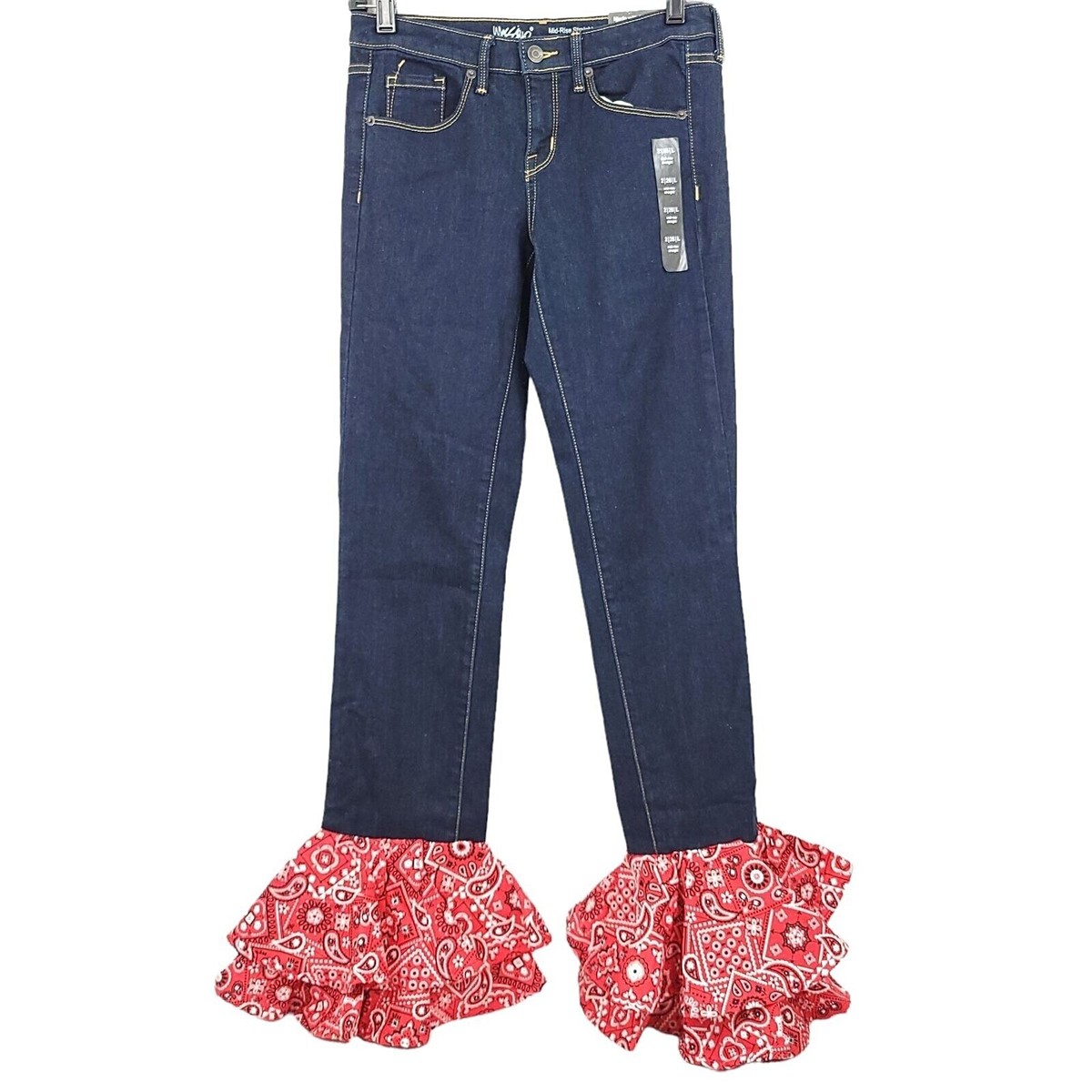 Bandana Ruffle Cuff Jeans Mid Rise Straight Stretch 26 Mossimo  Rockabilly