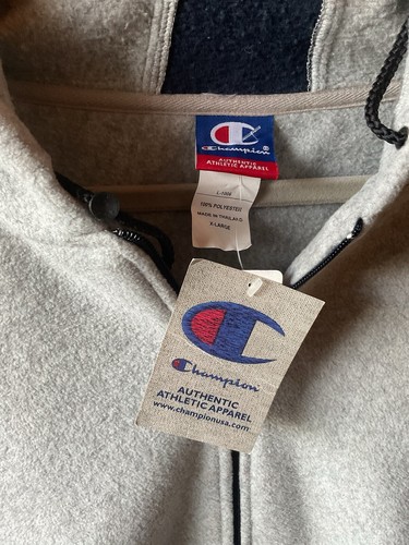 Champion Men's Oxford Gray Heather Navy Blue Stripe Full ZipMix Hoodie- Size XL - Picture 3 of 4