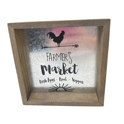 Farmers Market Square Sign 6" Rustic Farmhouse Rooster Decor Primitive - Picture 2 of 8
