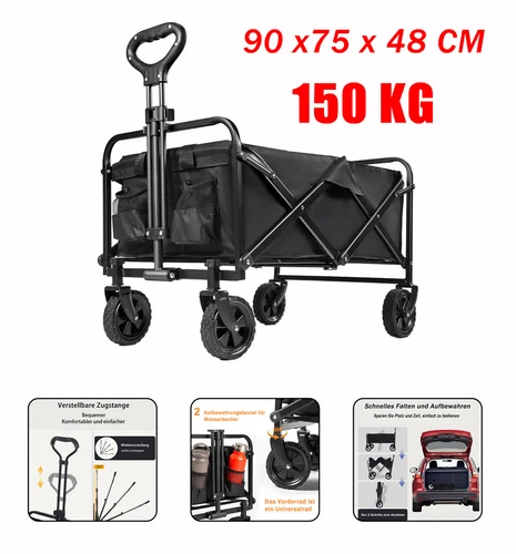 150KG Bollerwagen Faltbar Strandwagen Handwagen Gerätewagen Faltbar Hellgrau - Bild 11 von 14