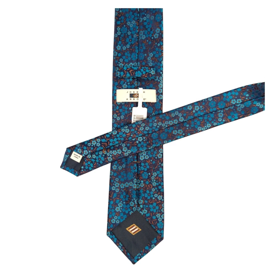 Corbata de diseñador JOSEPH ABBOUD floral de seda para hombre azul marino verde azulado marrón flores 3.0 Foto 4 de 4