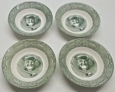 OLD Curiosity Shop Fruit Dessert Bowls Dishes MAN & PIPE HINGES Design Lot of 4