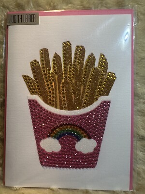 RARE Papyrus Birthday Card Judith Leiber Jeweled Glitter  Rainbow French Fries