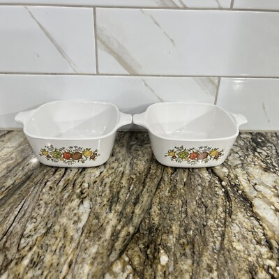 Corning Ware Spice Of Life Vintage P-43-B  2 3/4 Cup Dishes 2 One w/Flea bite