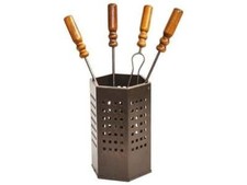 SET ATTREZZI DA CAMINO CUBO 4 ACCESSORI C/CONTENITORE PER CAMINETTO CM.18XH50