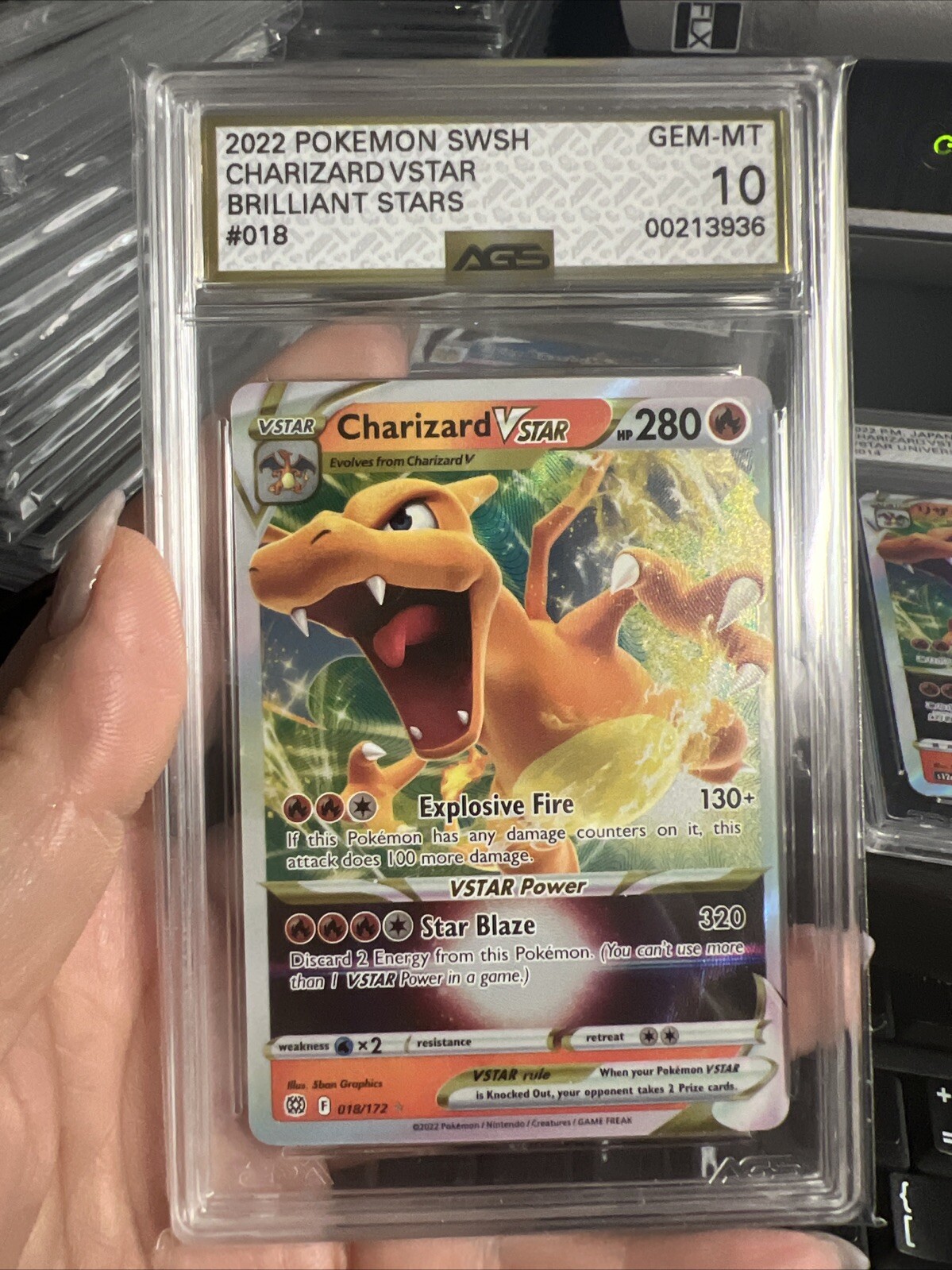 Pokemon TCG SWSH 2022 Brilliant Stars #18/172 CHARIZARD VSTAR ULTRA RARE AGS 10
