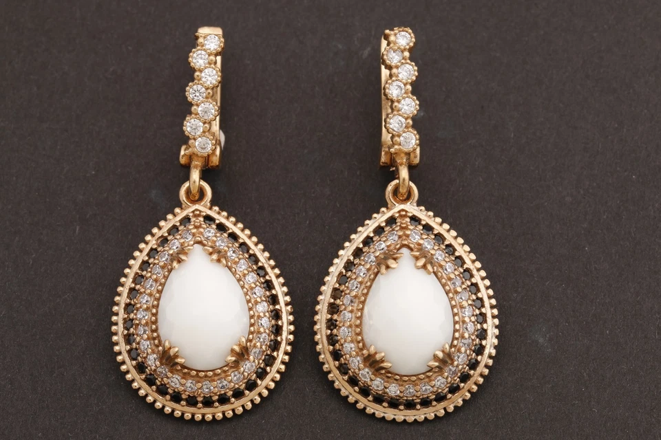 Turkish Jewelry Drop Shape White Black Onyx Topaz 925 Sterling Silver Earrings - Image 3 of 4