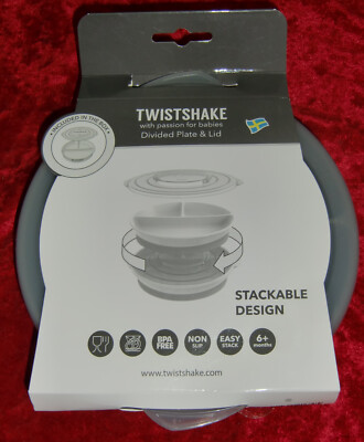 TWISTSHAKE, Teller mit Unterteilung m. Deckel, Divided Plate & Lid, grau, ovp