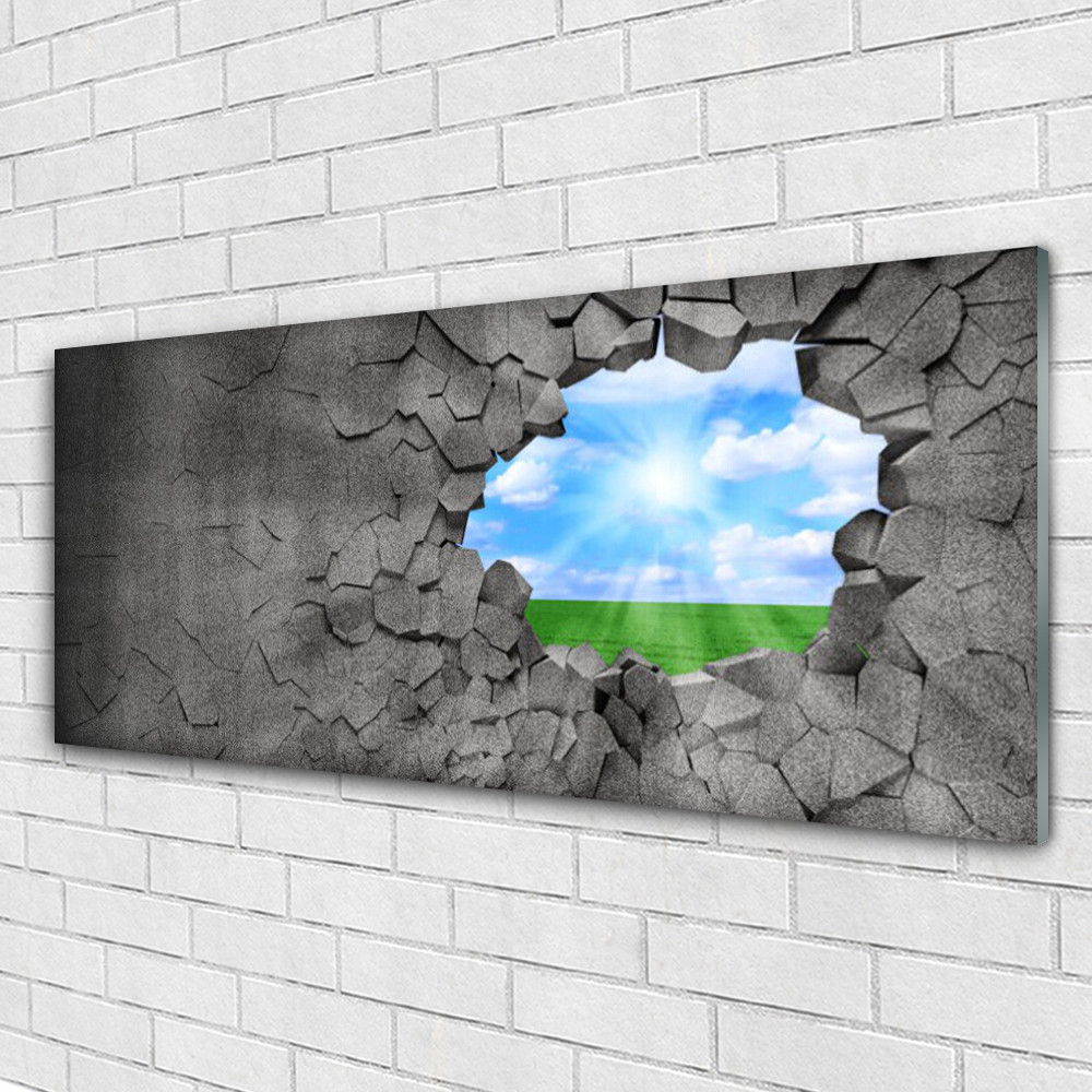 Art sur verre herbe et ciel 125x50 pour un salon lumineux et zen