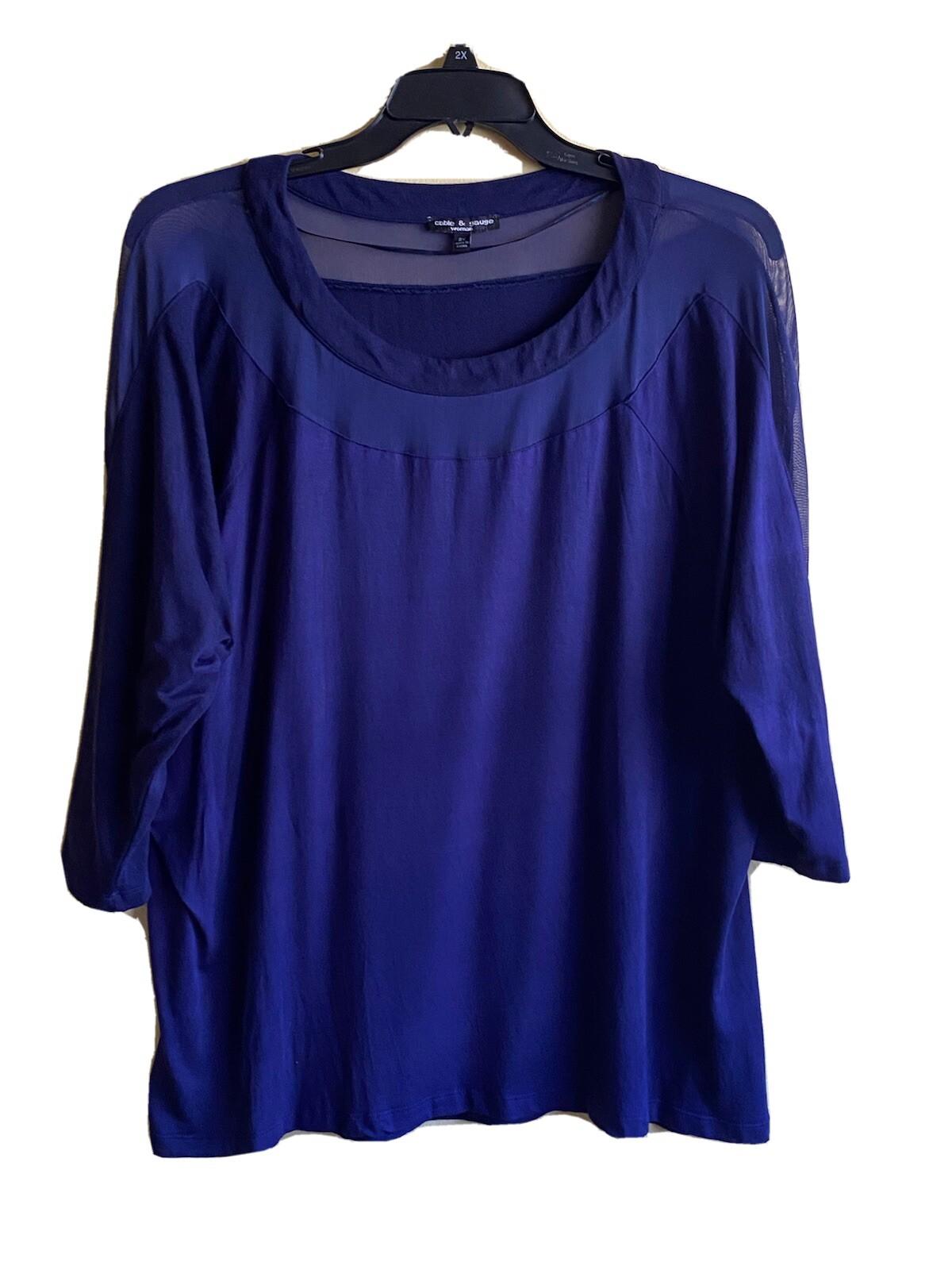 CABLE & GAUGE Navy WITH MESH TWIST blouse ROUND NECK SIZE 2XL eBay