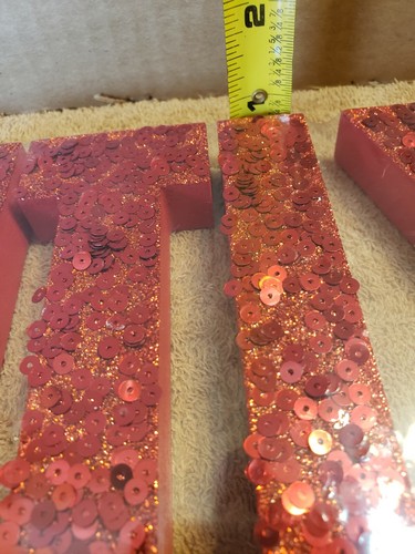 New NIP "FAMILY" Red Sequin Shelf Mantel Sign Plaque - Picture 5 of 7